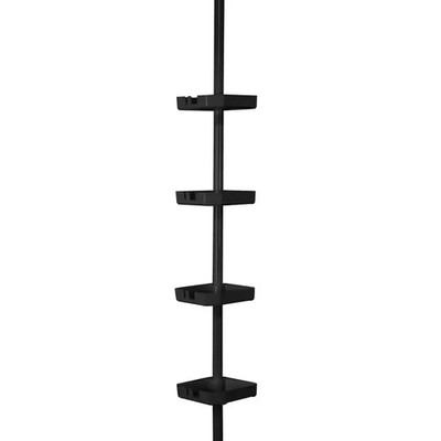 NEW Durable 4 Tier Tension Corner Shower Organizer Caddy Matte Black Bathroom