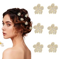 6PCS Small Flower Claw Clips for Women Gold Metal Bangs Hair Clips Hair Silver