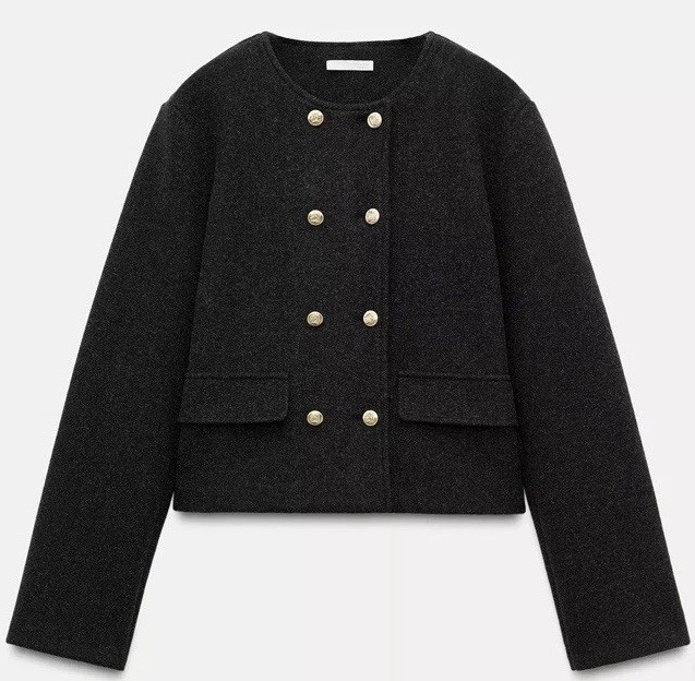 Zara Charcoal Button Jacket With Gold Buttons Short Women's Size L new with tags
