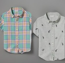 Janie And Jack 2 Shirts Linen Blend Boy Size 6 Plaid/zoo Animals Preppy School