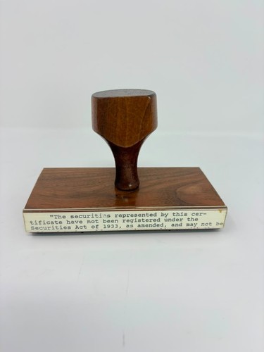 Vintage Wood Handle Rubber Stamp Securities Act of 1933 Stock Certificate Legal