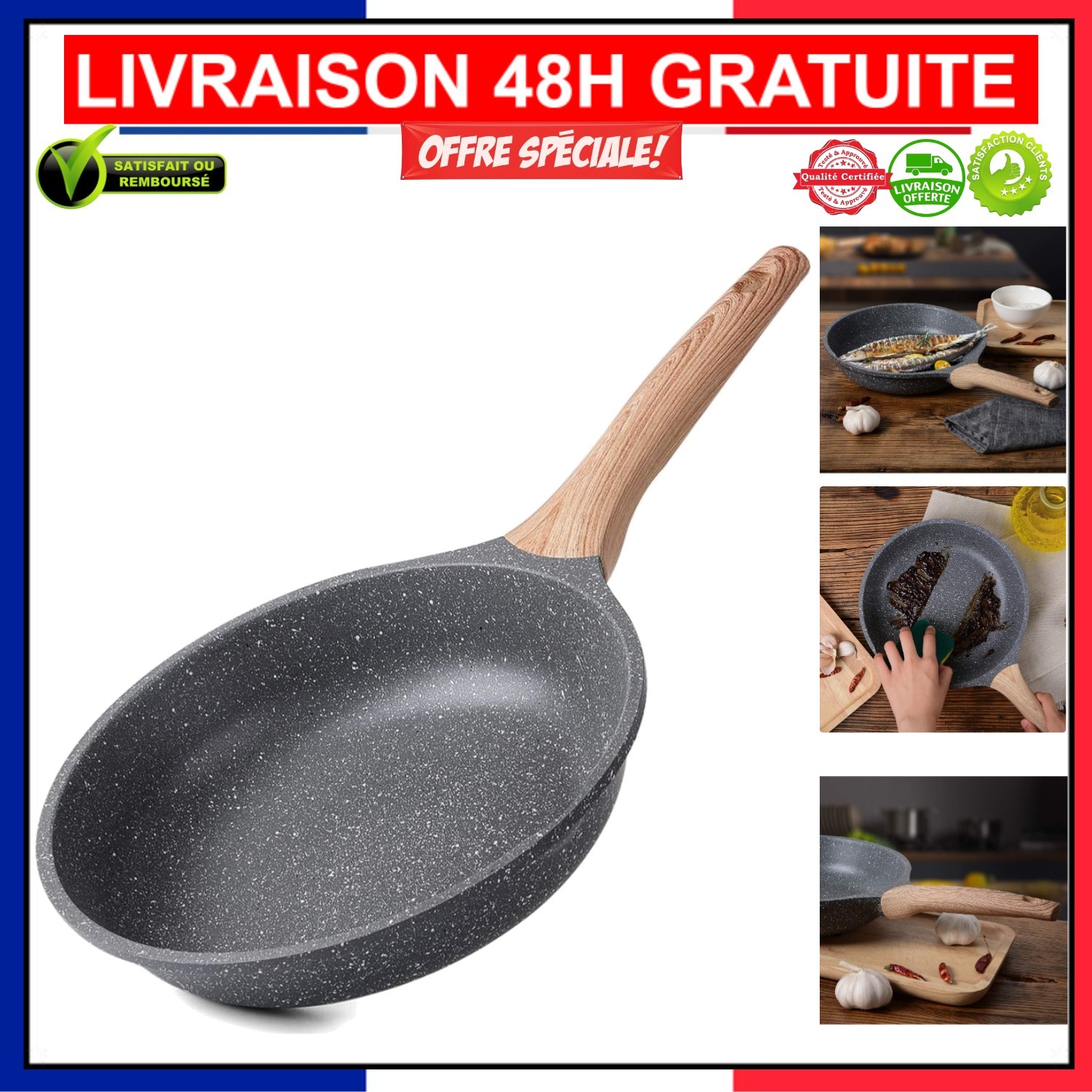 Casserole en pierre Zuofeng 20cm en fonte d'aluminium haute résistance