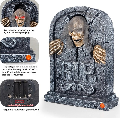 Halloween Animatronics Zombie Tombstone - Decorazioni Lapidi LED con Ske... - Foto 4 di 7
