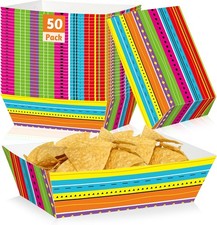 50 Pcs Mexican Taco Food Trays, Disposable Cinco De Mayo Paper Tray Fiesta Theme