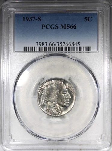 1937-S Buffalo Nickel PCGS MS66 Flashy Strong Strike