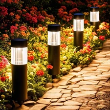 Solar Pathway Lights Outdoor Waterproof, 4 Pack Stainless Steel Stake Lights,...