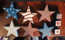 9 Lot Wood Stars Rustic Primitive Red White Blue Patriotic Farmhouse Core Crafts