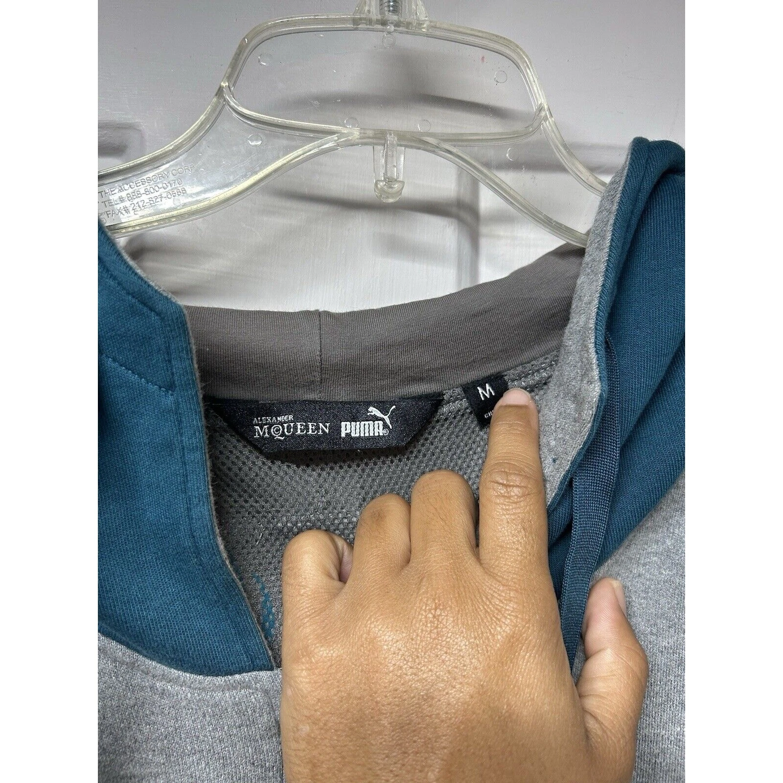 Alexander McQueen X Puma Collab donna felpa con cappuccio e zip taglia media grigio teal logo