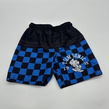 Sonic The Hedgehog Bech Shorts Youth Boys S Black  Blue Plaid Logo. 34322