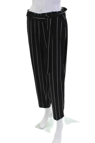 Cambio Womens Zipper Fly Belted Striped Dress Pants Black Gray Size 12 - Picture 2 of 6