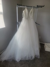 Fairytale Lace Wedding Dress with Train – Elegant A-Line Gown - Deep V Neckline