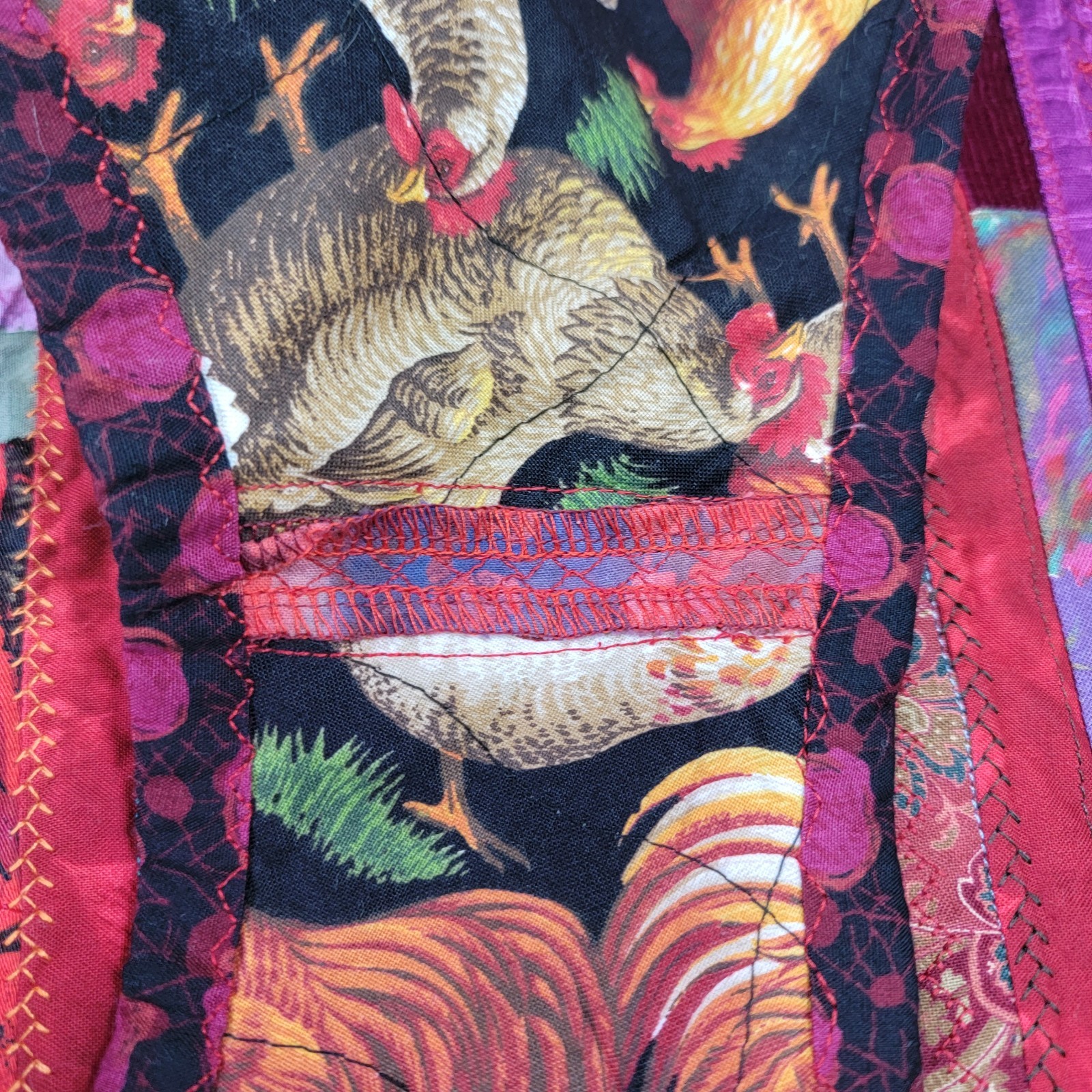 Handmade Quilted Patchwork Vest Chicken Print Fol… - image 9