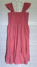 Lands End Women s Dobby Smocked Ruffle Cotton Lined Tiered Dress Pockets Size L