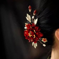 Red Updo Hair Clip Bridal Qipao Chinese Style Vintage Hanfu Hair Accessory