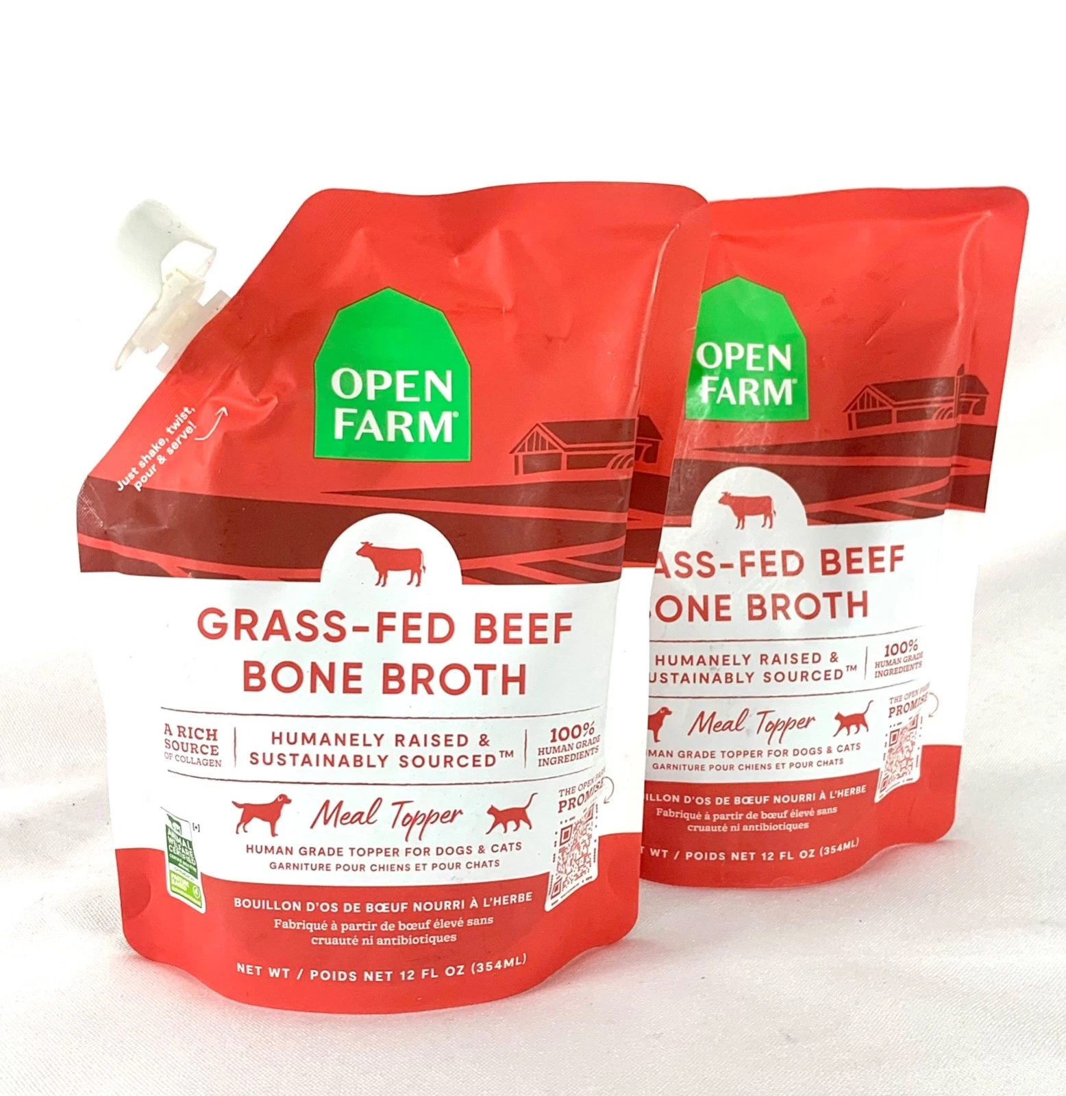 OPEN FARM-(2) BEEF BONE BROTH Grassfed Topper Dogs/Cats Responsibly Sourced NEW