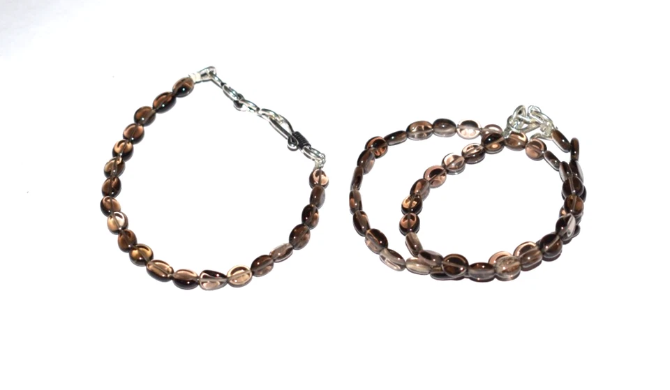 Natural Smoky Quartz Gemstone 925 Sterling Silver Handmade Bracelet Necklace - Image 2 of 4