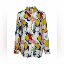 Boden Floral Retro Print Silk Button Front Blouse NWT Size 8/ Medium