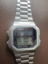 Casio Solar Digital Watch Vintage AL-190W 3274 5 Alarms 37mm Silver Case Rare