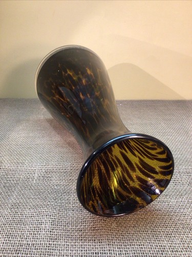 Vaso Studio Art in vetro soffiato a mano ambra e marrone alto 11,5" - Foto 7 di 7
