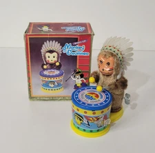 Monkey The Drummer Wind Up Tin Toy VTG WORKS Original Box MTU Korea Kron #HR-825