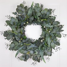 24-26 Inch Eucalyptus Wreath for Front Door, Large Artificial Greenery Green