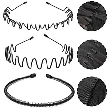 Metal Headband for Men, Zigzag Wire Headband, Non-Slip Adjustable 3 Pack