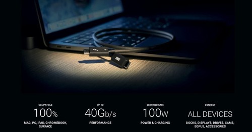 OWC Thunderbolt 4 Certified TB4 40Gbps 100W PD USB 4 Type C 6.5ft 2m Black Cable - 第 4/9 張圖片