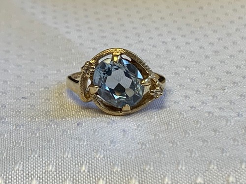 10K Yellow Gold Ring 3.26g Fine Jewelry Sz 6.25 Band Blue Oval Stone Prong - Picture 6 of 24