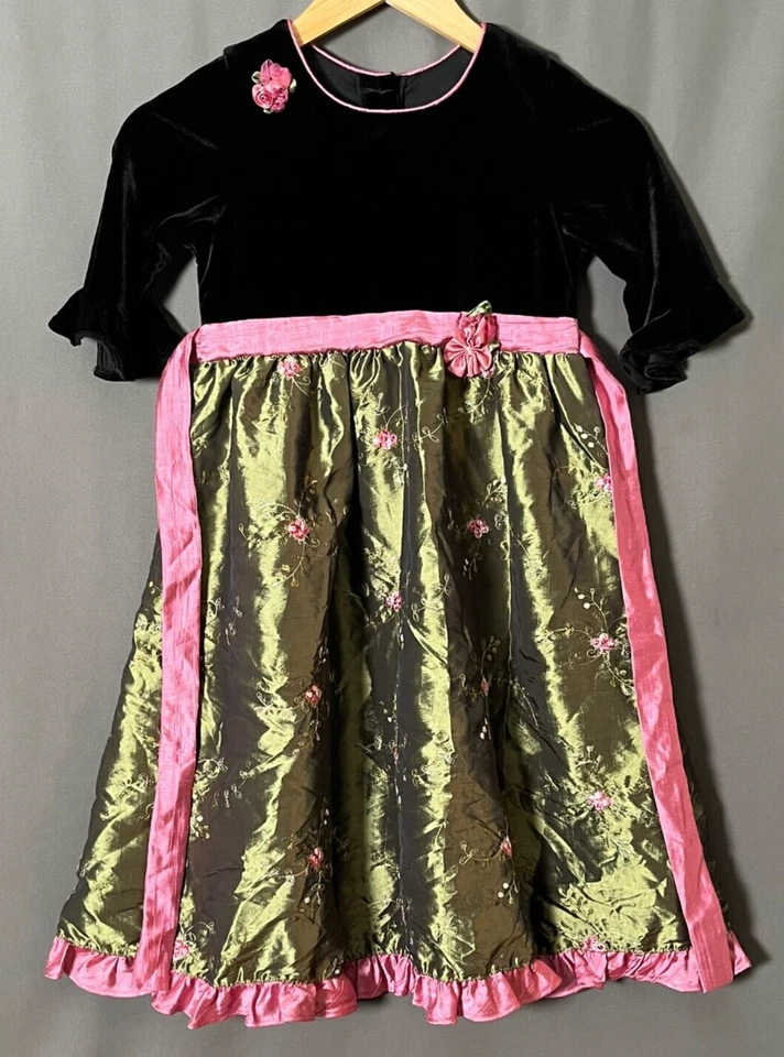 Vestido de Fiesta Jona Michelle Terciopelo Negro con Falda Rosa Talla 6X Foto 2 de 4