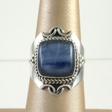 .925 Sterling Silver Statement Ring Square Labradorite Cabochon Ornate Boho sz 6