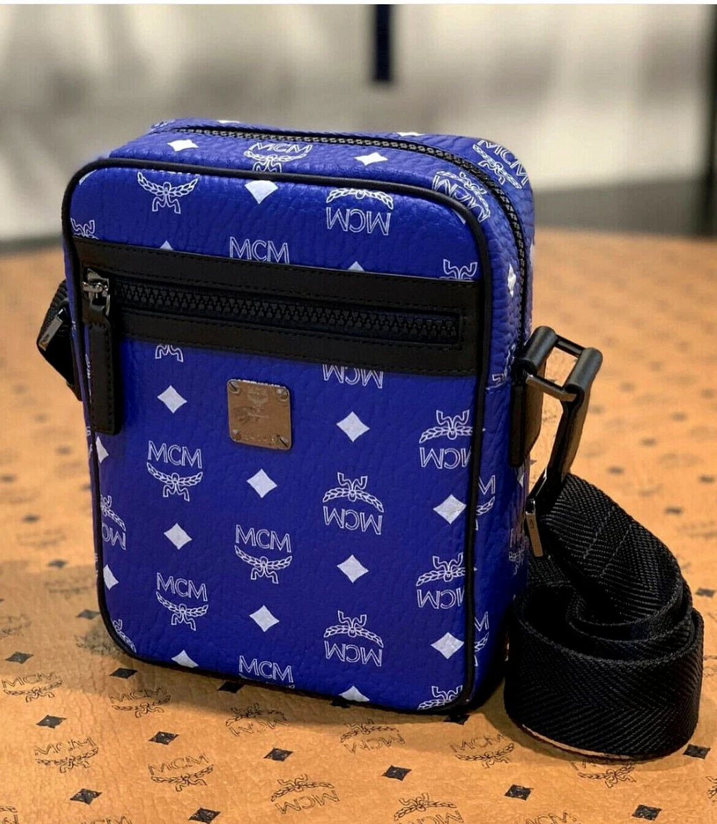 MCM Men's Blue White Visetos Crossbody Camera Bag