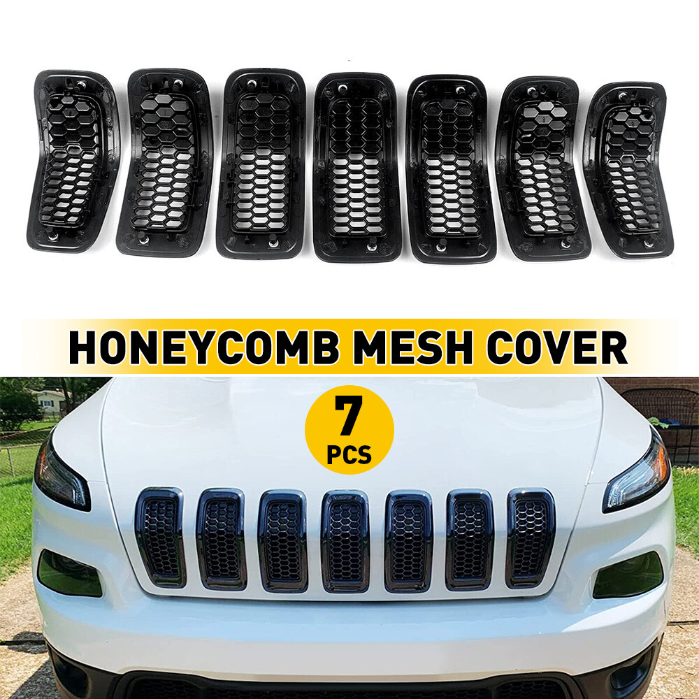 7Pcs For 14-2018 Jeep Cherokee Front Grill Inserts Honeycomb Mesh Cover Chrome M