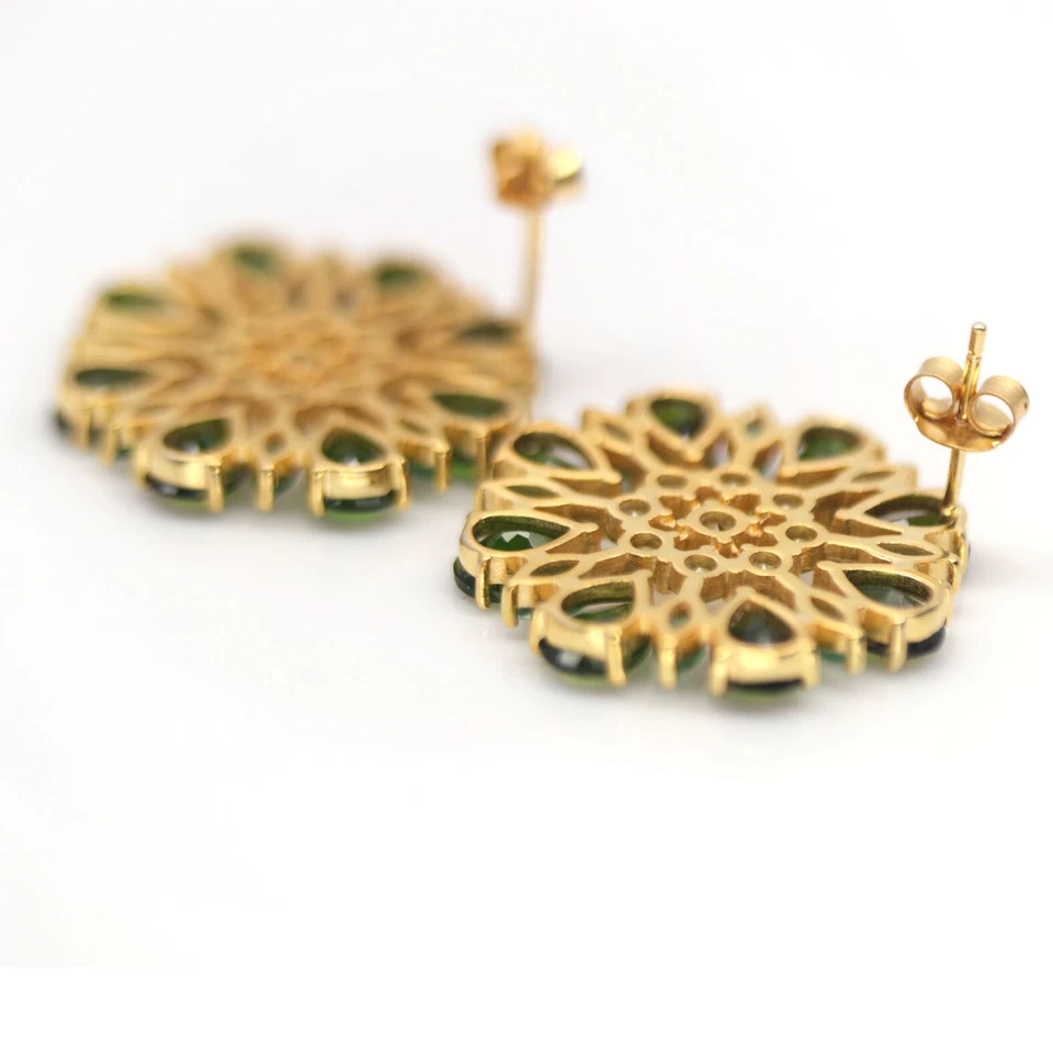 Nicht Erhitzt Chrom Grün Diopsid, Smaragd & Peridot Ohrringe 925 Sterlingsilber - Bild 3 von 4