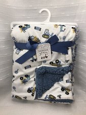 Duck Duck Goose Blue Sherpa Baby Blanket 30x40" Boys Construction Trucks Crane