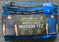 Eddie Bauer Men’s Motion Tee, 2-pack Crew Neck Moisture Wicking Blue & Gray
