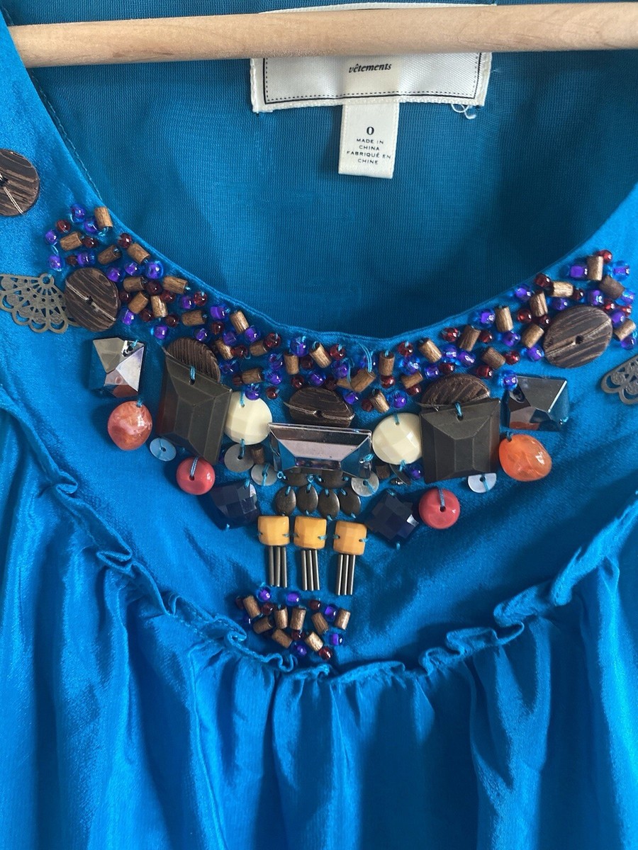 Anthropologie Moulinette Soeurs Women 0 Silk Floral Dress Beaded Aztec Art  | eBay