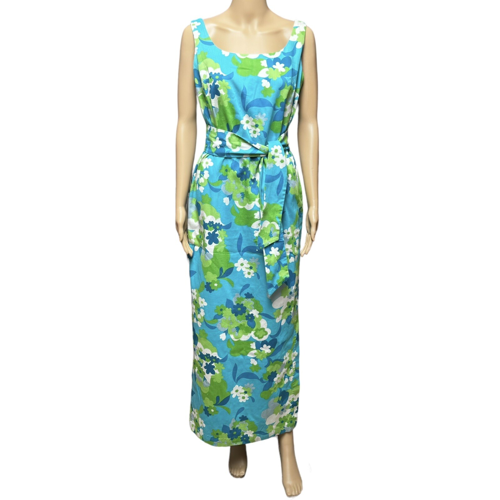 70s Kamehameha Hawaiian Maxi Dress Blue Tropical Flower Aloha Luau ...