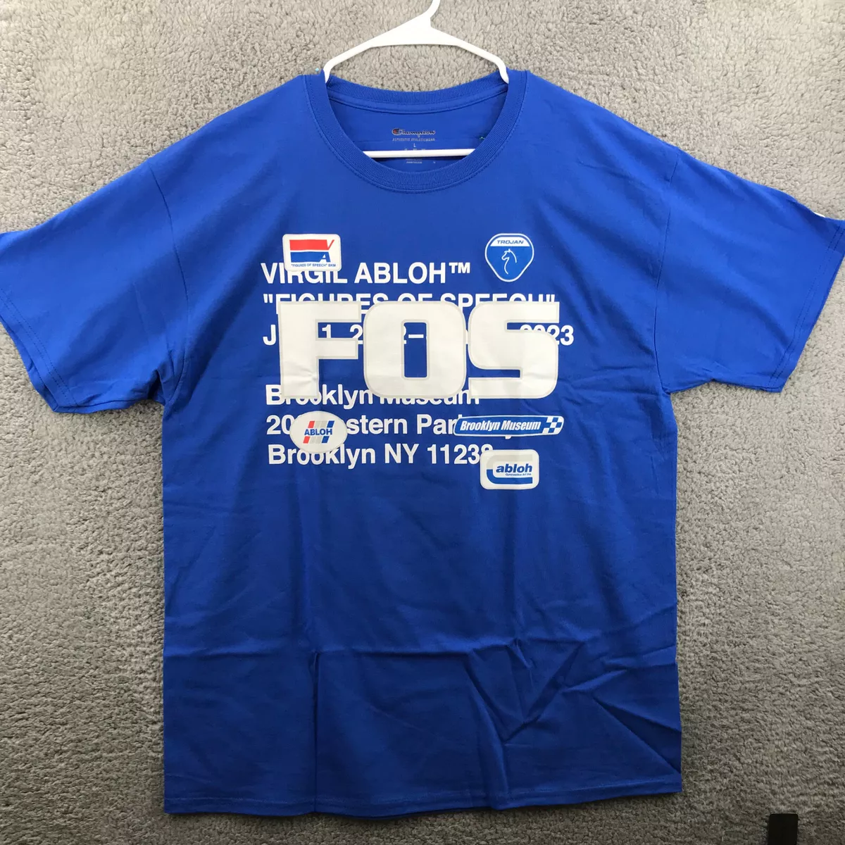 Virgil Abloh Champion FOS FIGURES SPEECH Blue Tee Shirt Off-White Men&#039;s L eBay