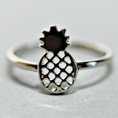 Mini Pineapple Charm Finger Rings Unisex Jewelry Cute Silver Tone 8 1/2