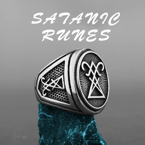 Anello Sigillo di Lucifero Satana Sigillo Gotico Acciaio Inox Sigillo Anello Dito Biker - Foto 20 di 24