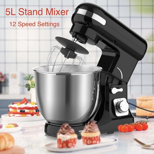 Cake Mix Master 5L Kitchen Stand Mixer w/ Whisk Beater Dough Hook 12-Speed Tilt