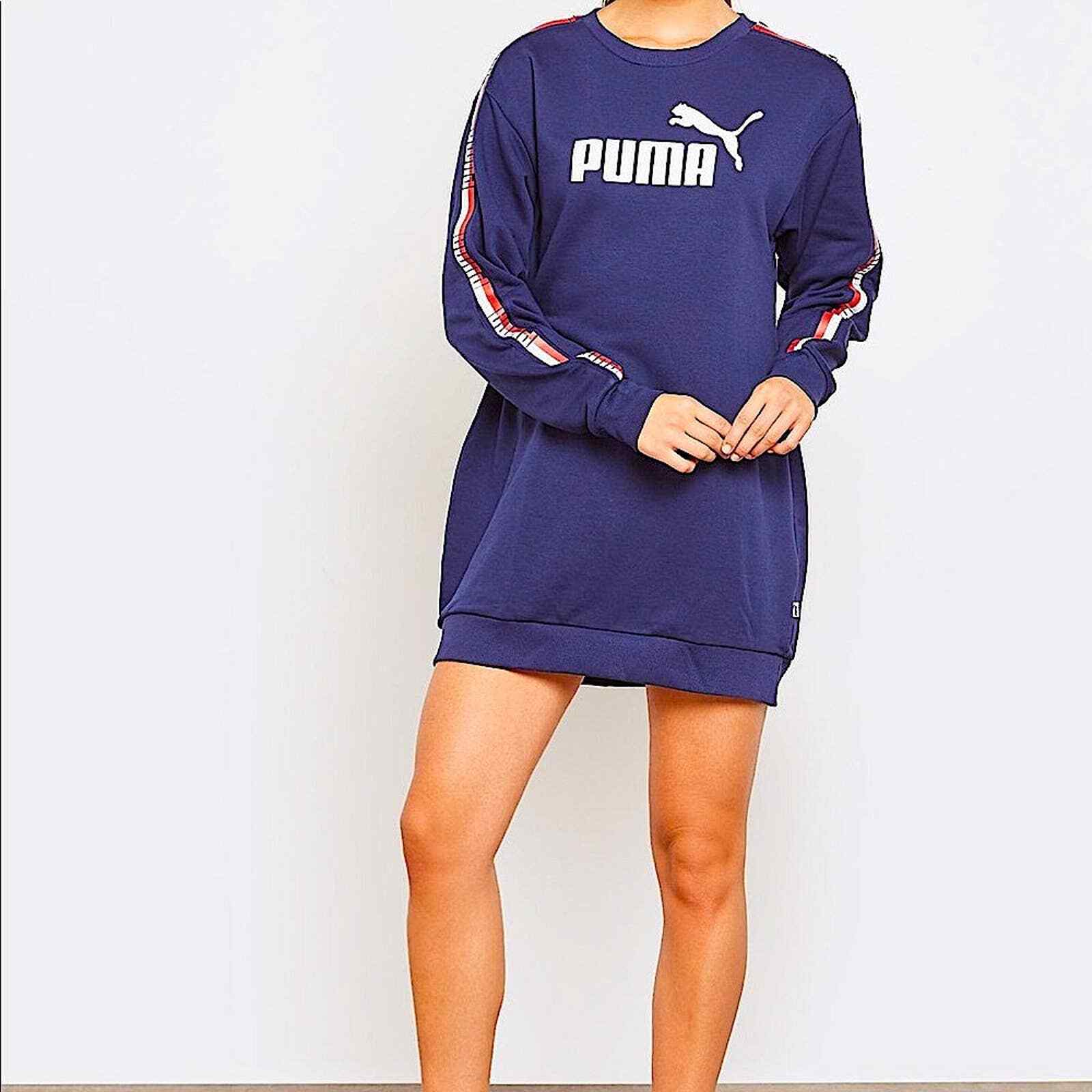 PUMA Navy Long Sleeve Logo Tape Sweater Dress Size XS Scoop Neck Casual EUC  | eBay