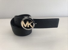 New Michael Kors MK Women's Black and Brown Reversible Belt Gold Silver Medium