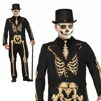 Rubies Formales Skeleton Kostüm Mr Bones Herren Halloween Komplettset Schwarz