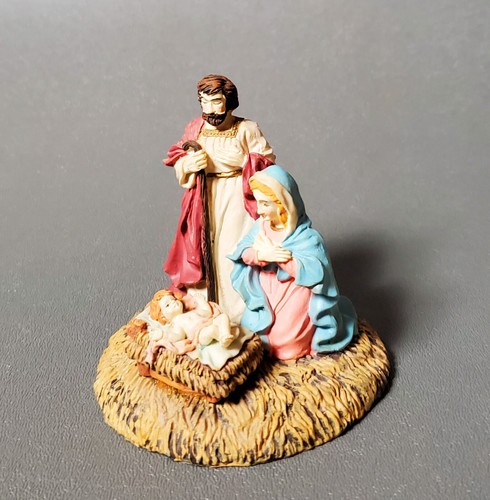 Vintage einteiliges rundes Krippenset Harz Jesus Maria Josef 4 Zoll KOSTENLOSER VERSAND - Bild 8 von 12