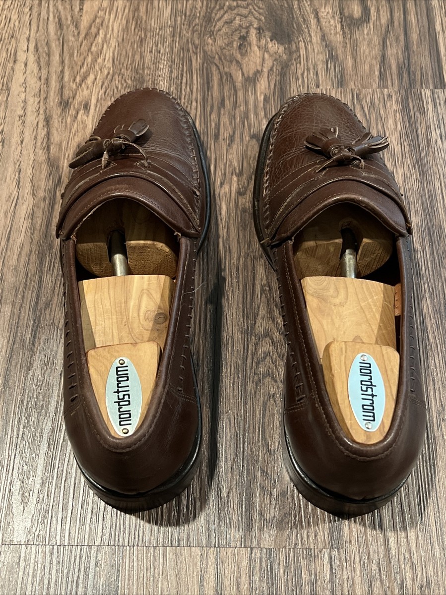 SAN REMO Size 10.5 Made in ITALY Handmade Genuine Leather Brown Loafers VTG San Remo Platinum Brown Loafer Leather Weave Sz 10.5W Made  main image 3