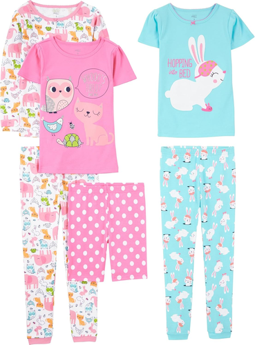 Girls' 6-Piece Snug Fit Cotton Pajama Set