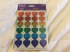 Vintage Hallmark Package Of 2 Sticker Sheets Sparkly Rainbow Colored Hearts New