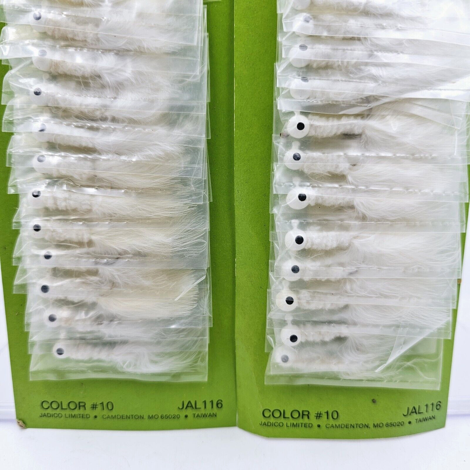 Vtg Laker 1/16 Oz Jig A Lo White Crappie Fishing Hair Jigs Lot Of 24 On Cards