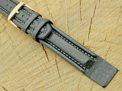 Vintage Hirsch Black Leather Watch Band w Gold Tone Buckle 18mm Unused Mens NOS